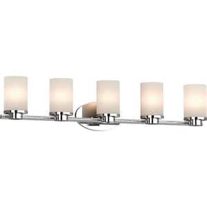 Sharyn 5-Light 8.25 in. Chrome Indoor Bathroom Vanity Wall Sconce or Wall Mount with Frosted Glass Cylinder Shades