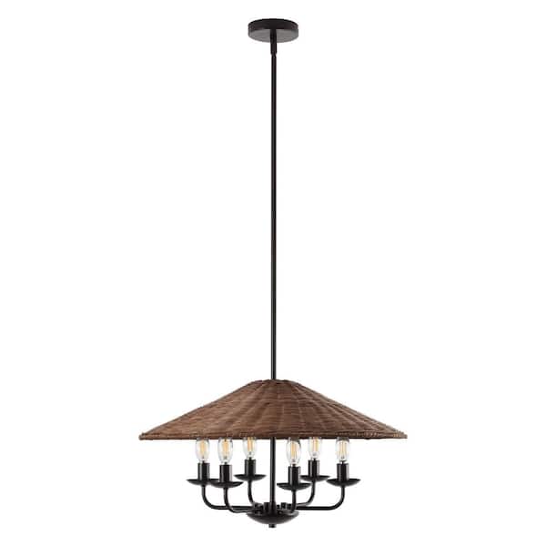 24 in. 6-Light Bronze Woven Rattan Chandelier