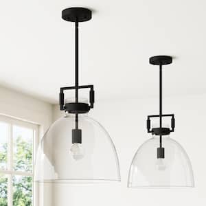 1-Light Leigh 74 in. Black Ceiling Hanging Pendant Light with Oversized Glass Shade and Adjustable Cord, Set of 2