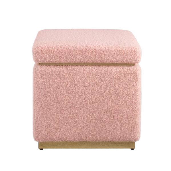 Linon Home Decor Savoy Blush Sherpa Fabric 18 Round Storage Ottoman, Blush Pink