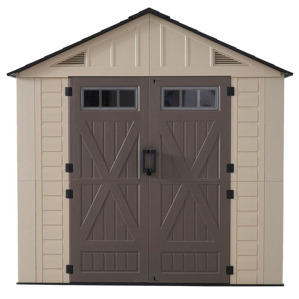 Sizzim 8 ft. W x 8 ft. D Outdoor Gray Resin Storage Plastic Shed