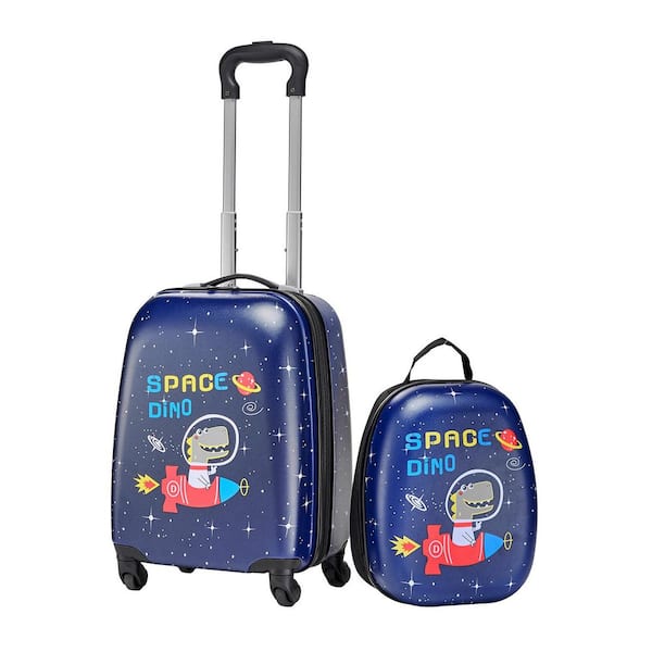Kids Luggage Set, 2 Piece, 18 In. Hardside Rolling Wheels Suitcase with Hard-Shell Backpack, Dinosaur Kids Carry on