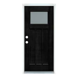 36 in. x 80 in. Right-Hand Inswing Low-E Clear Glass Craftsman Black Painted Classic  Fiberglass Prehung Front Door
