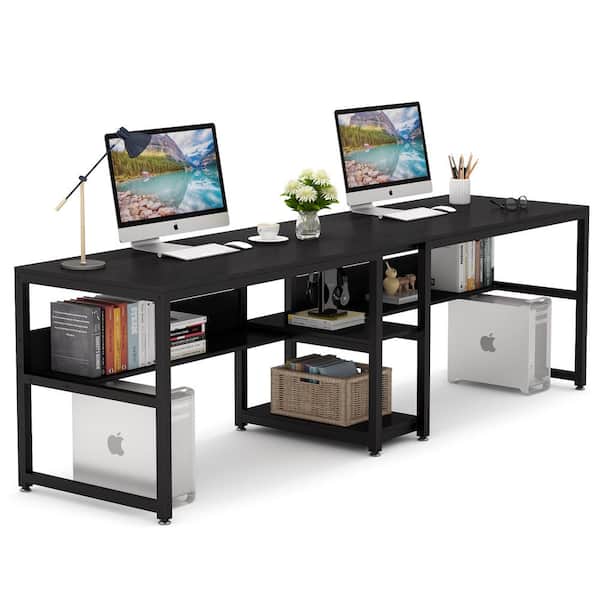 BYBLIGHT Havrvin 60 in. Retangular Black Wood Computer Desk with 4-Tier  Storage Shelves, Modern Large Home Office Desk BB-C0095XF - The Home Depot