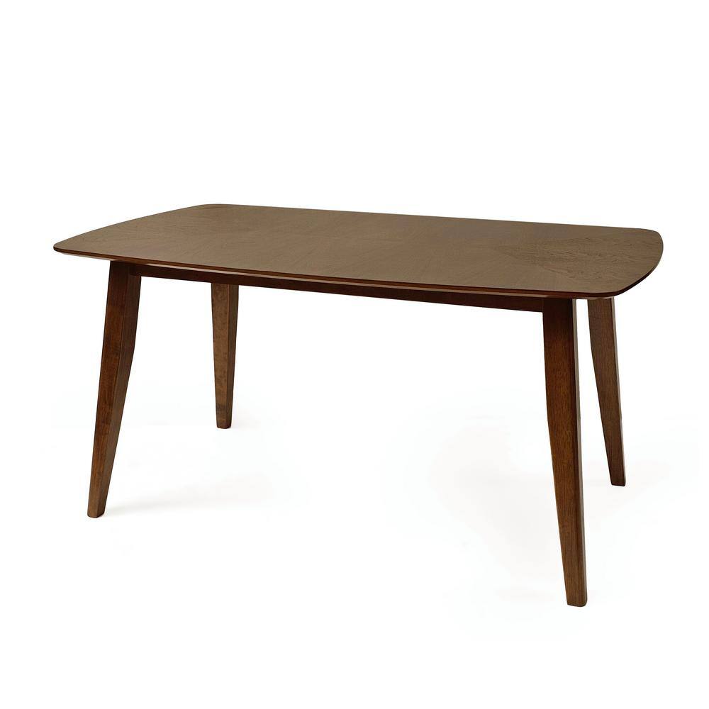 Indoor Walnut Rectangular Rubber Wood 4 Legs Dining Table, 6 Seater