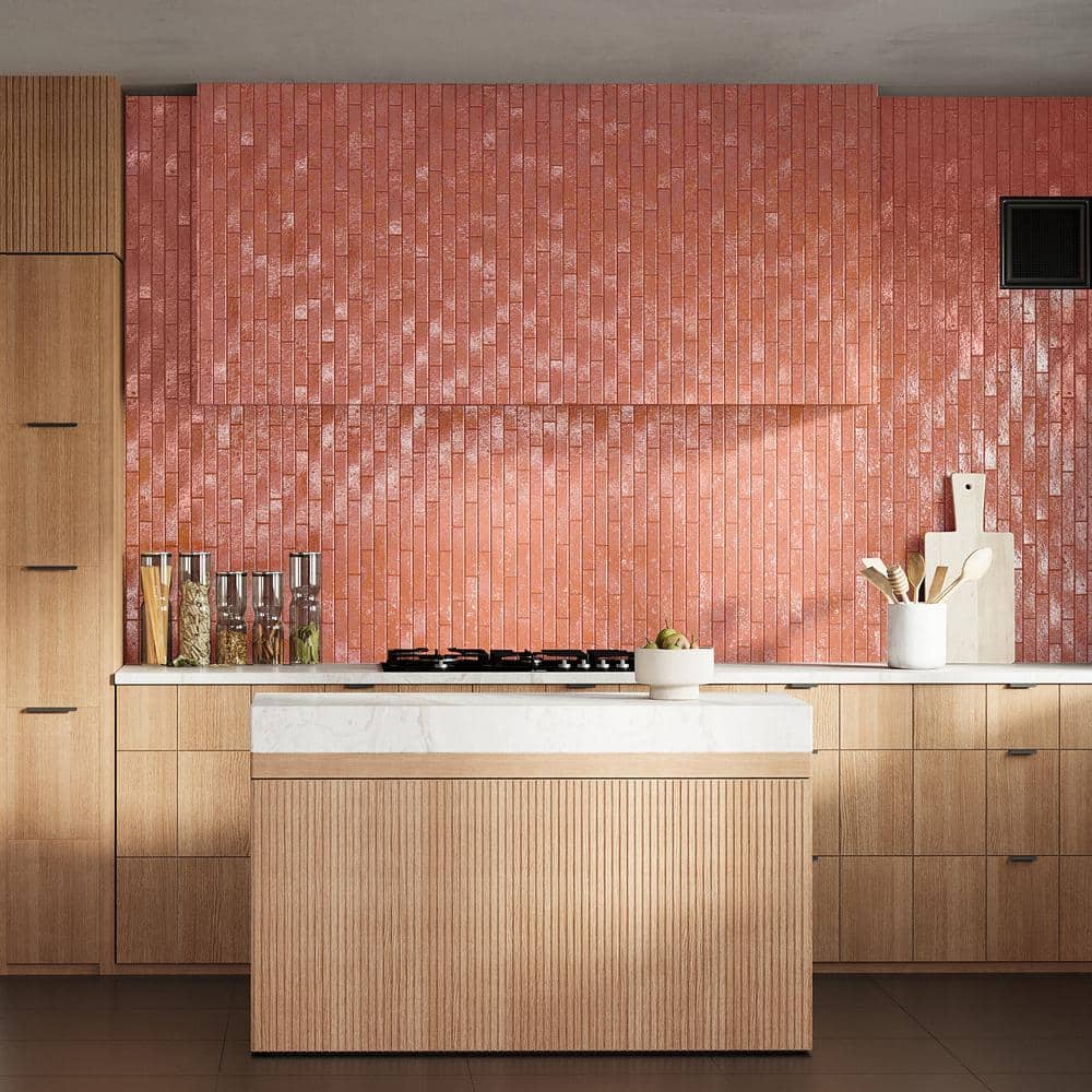 Virtuo Pink Crackled Ceramic Subway Wall Tile 2x10