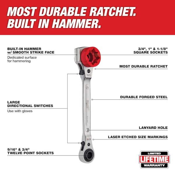 Lineman's 5-in-1 Ratcheting Wrench