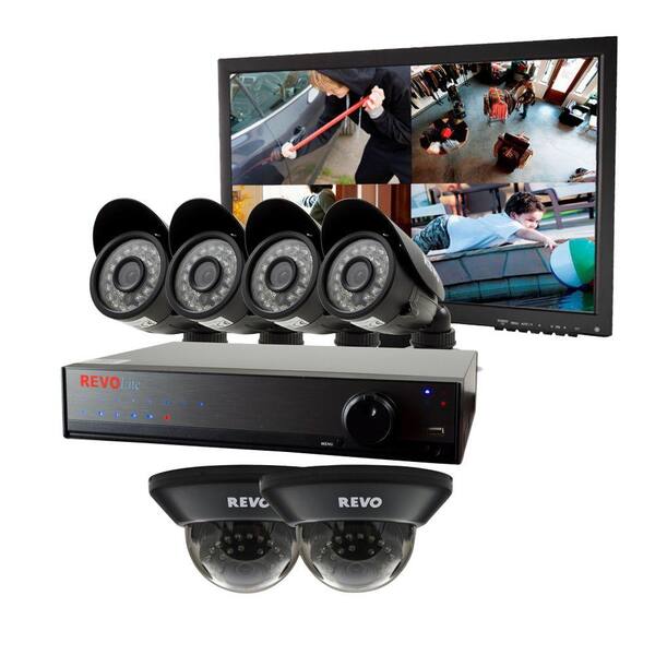 Revo Lite 8-Channel 1TB 960H DVR Surveillance System with 6 700TVL Cameras and Monitor