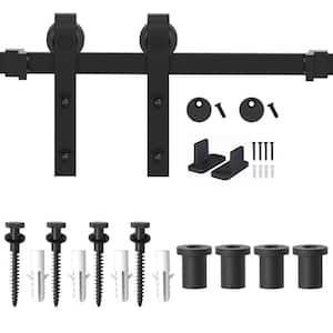 5 ft./60 in. Frosted Black Sliding Barn Door Hardware Track Kit for Single with Non-Routed Floor Guide