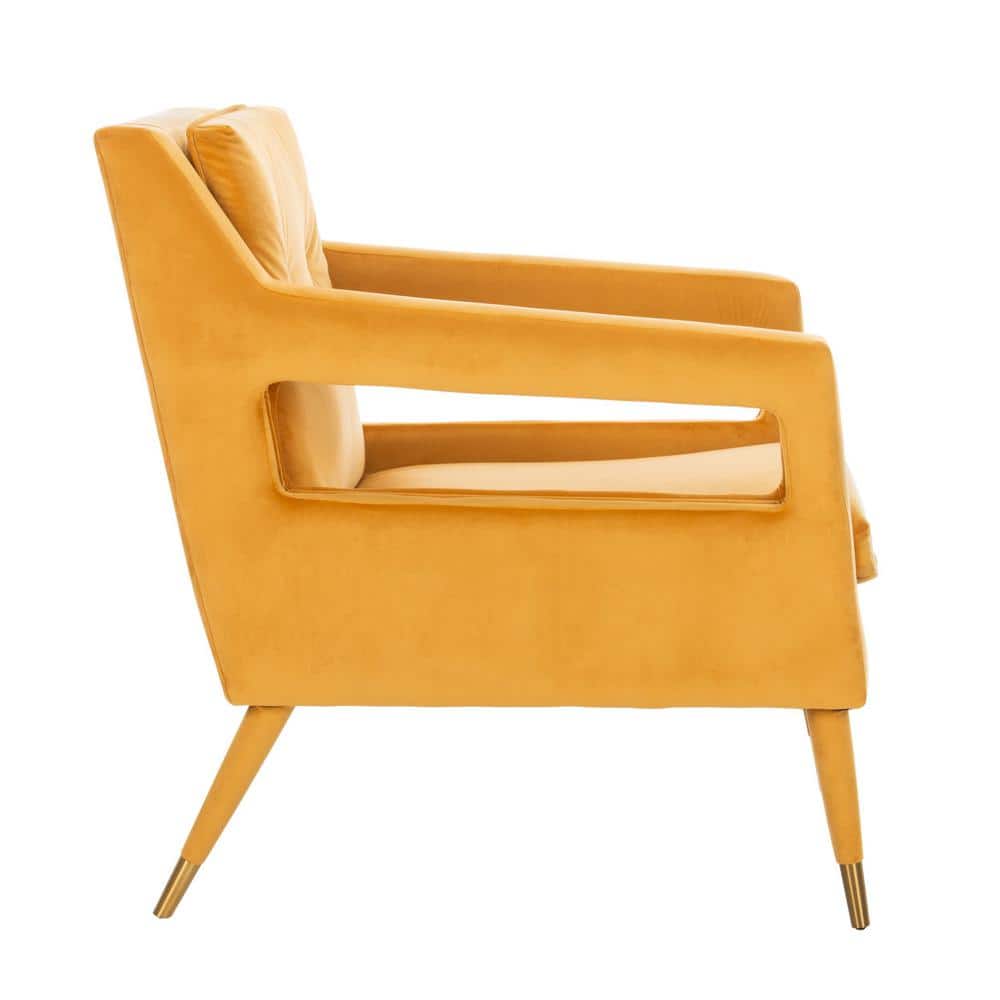 Marigold Velvet Transitional Accent Chair with Gold Leg Caps