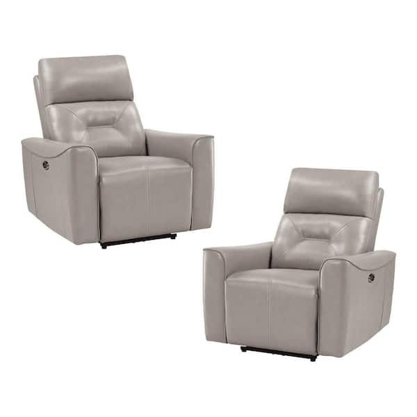 EVERGLADE HOME Brimmer 36.5 in. D Light Gray Faux Leather Straight Power Reclining Chair with USB Port (Set of 2)