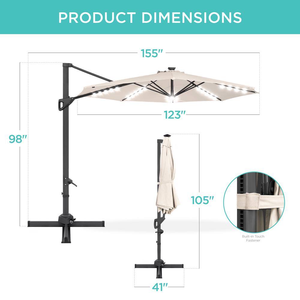 Ivory 10ft Octagon Market Umbrella with LED Lights and Steel Pole
