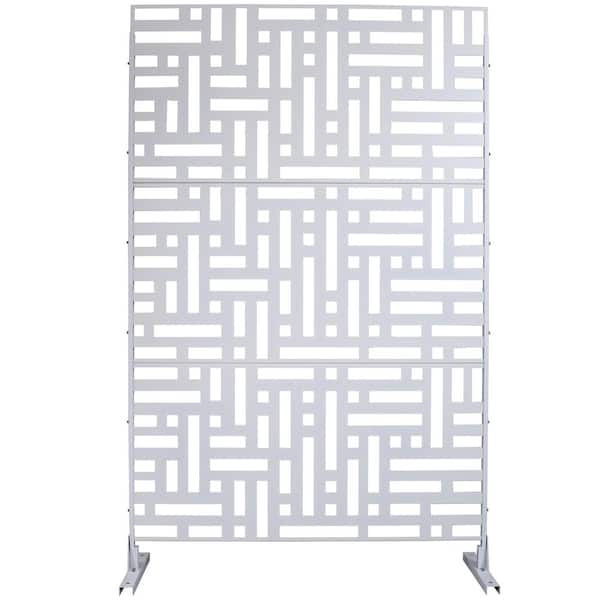 4 ft. x 6.33 ft. White Outdoor and Indoor Freestanding Metal Privacy Screen Fence Panels for Outside Lawn Garden