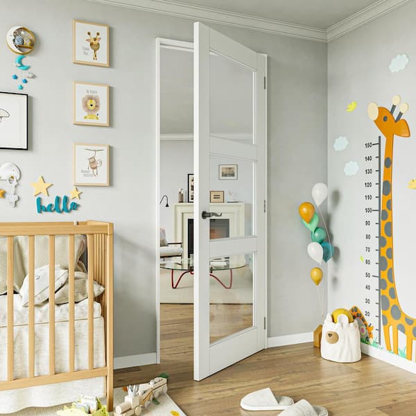 32 in. x 80 in. 3 Lite Clear Glass White Solid Core MDF Wood Primed Standard Interior Door Slab