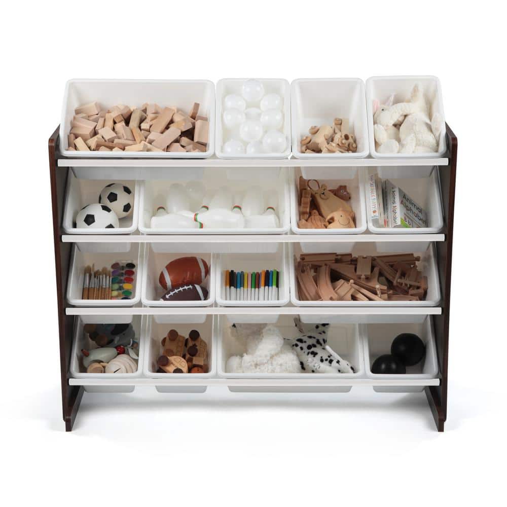 Espresso and White Extra-Large Toy Storage Organizer with 16 Bins