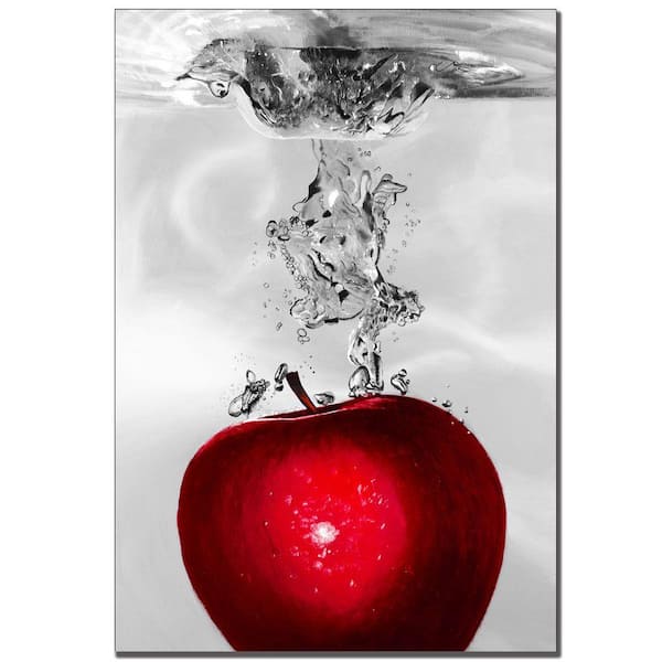 Trademark Fine Art "Red Apple Splash" by Roderick Stevens Unframed Canvas Art Print 32 in. x 22 in.