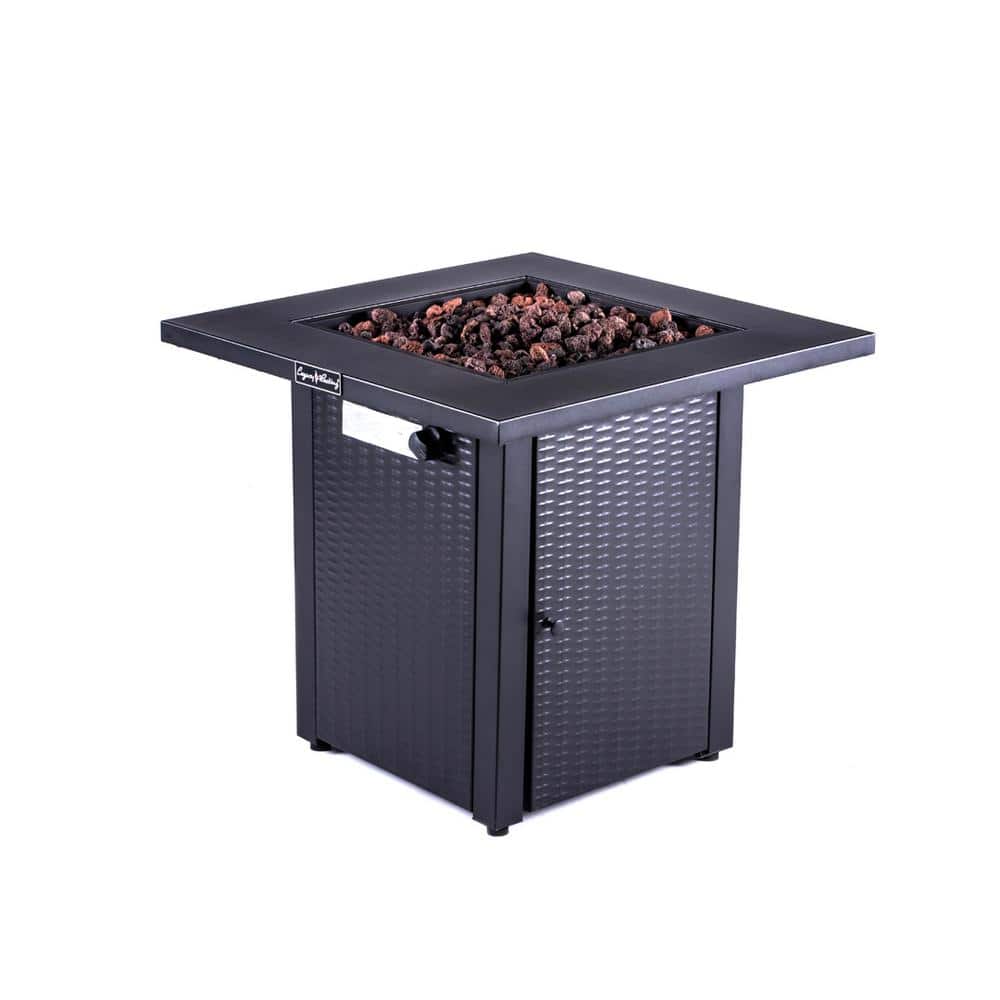 Outdoor 28 in. 50000 BTU Black Metal Propane Gas Fire Pits Table with Lid, Lava Stone price history on PriceWatchPro