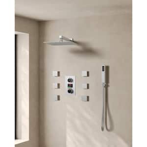 Temperature Display Double Handle 3-Spray 12 in. Wall Mount Shower Faucet  with Body Spray in Brushed Nickel