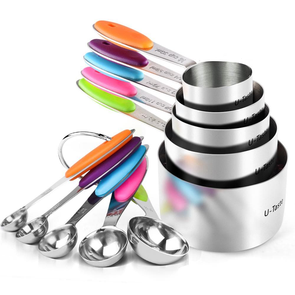 Upgraded 10-Piece Stainless Steel Multicolored Measuring Cup Set with Dishw