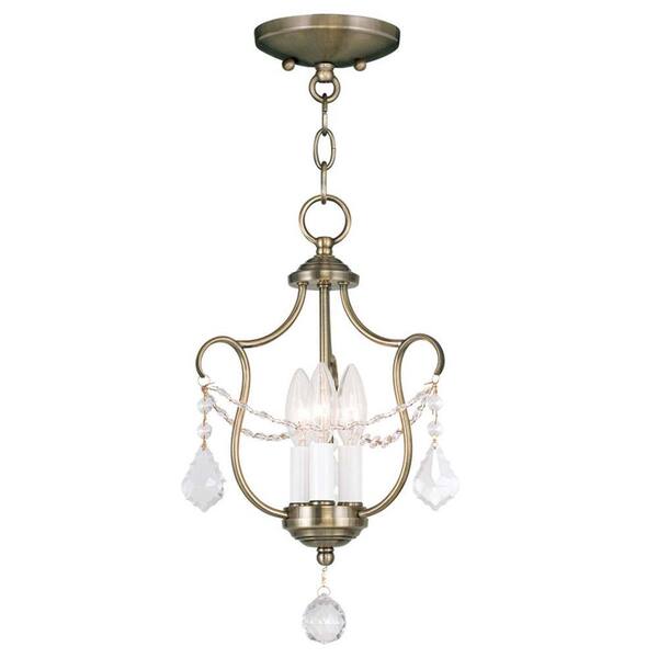 Livex Lighting Providence 3-Light Antique Brass Incandescent Ceiling Semi-Flush Mount Light Convertible Pendant