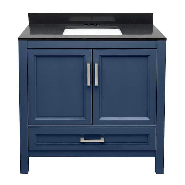 Ella Nevado 37 in. W x 22 in. D x 36 in. H Bath Vanity in Navy Blue with Quartz Stone Galaxy Black Top with White Basin