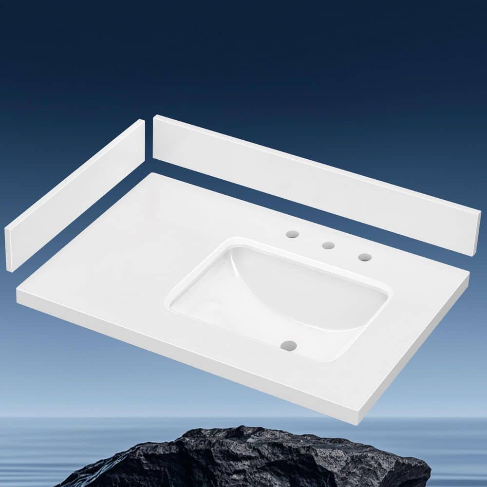 Por 36 in. W x 22 in. D Engineered Stone White Rectangular Single Right Sink Bath Vanity Top with Backsplash in White price history on PriceWatchPro