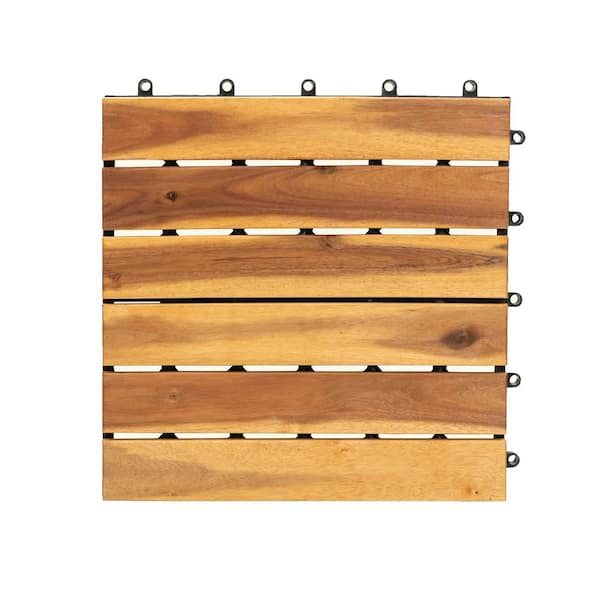 DENISLAWN 1 ft. x 1 ft. Quick Deck Solid Acacia Wood Deck Tile Striped Pattern (10 sq. ft. per Box)