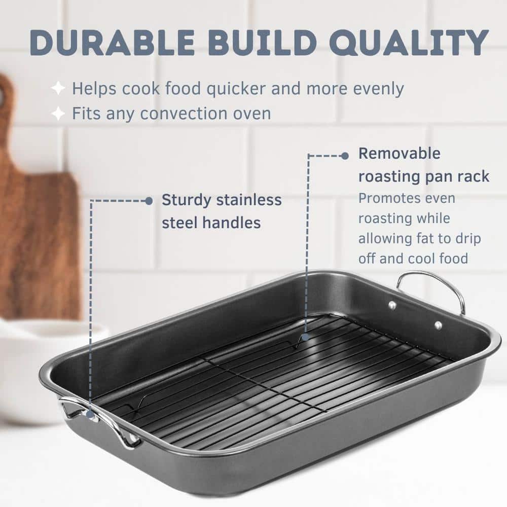 15-Inch Non-Stick Carbon Steel Roasting Pan with Rack and Handles