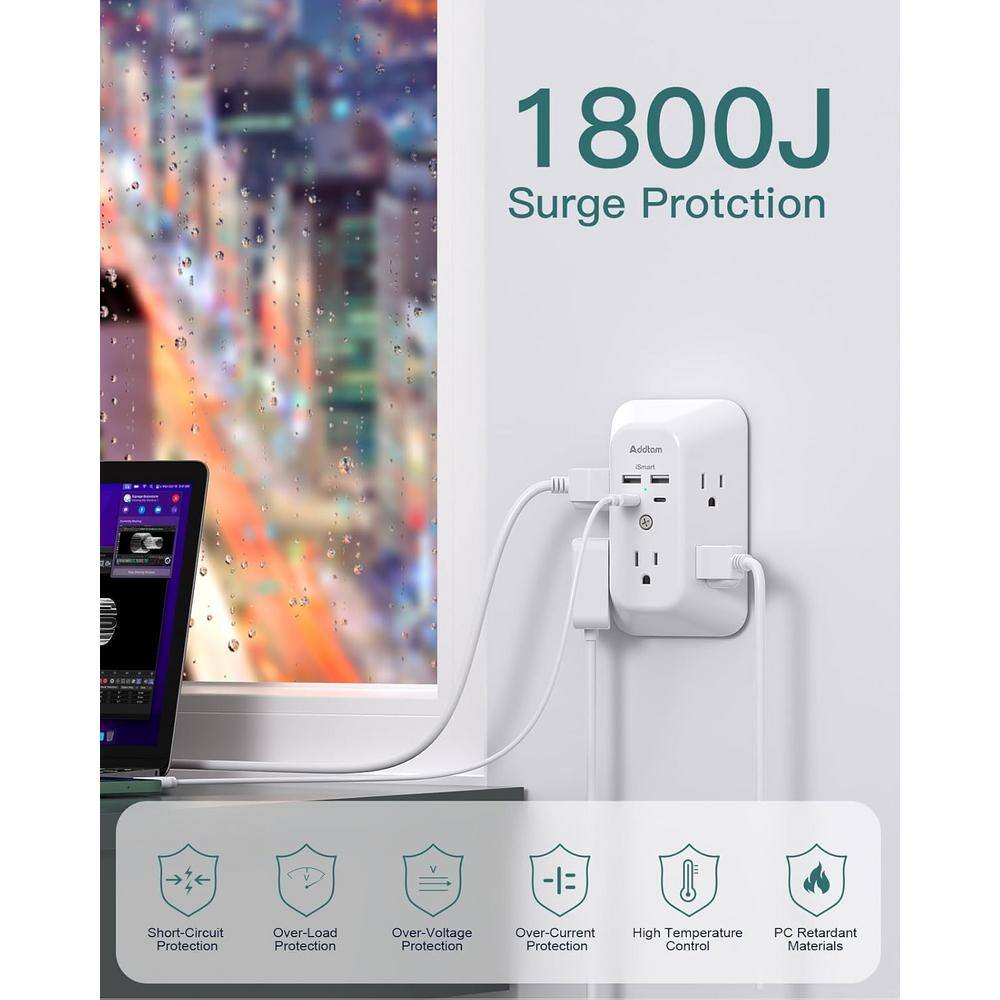 White 9-Outlet Wall Surge Protector with 4 USB Ports