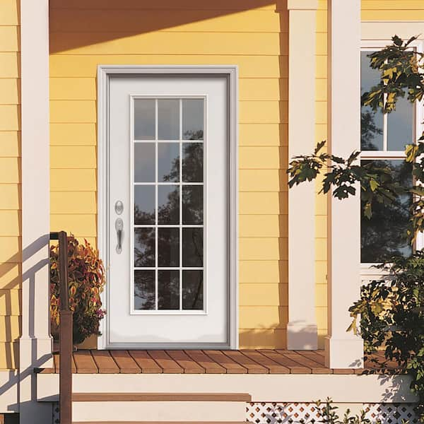 8'0 Wide 15-Lite Fiberglass Patio Prehung Double Door Unit with Sidelites  - Door Clearance Center