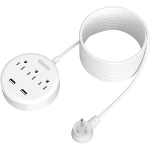 3-Outlet Power Strip Surge Protector with 2 USB Ports and 25 ft. Long Extention Cord in White