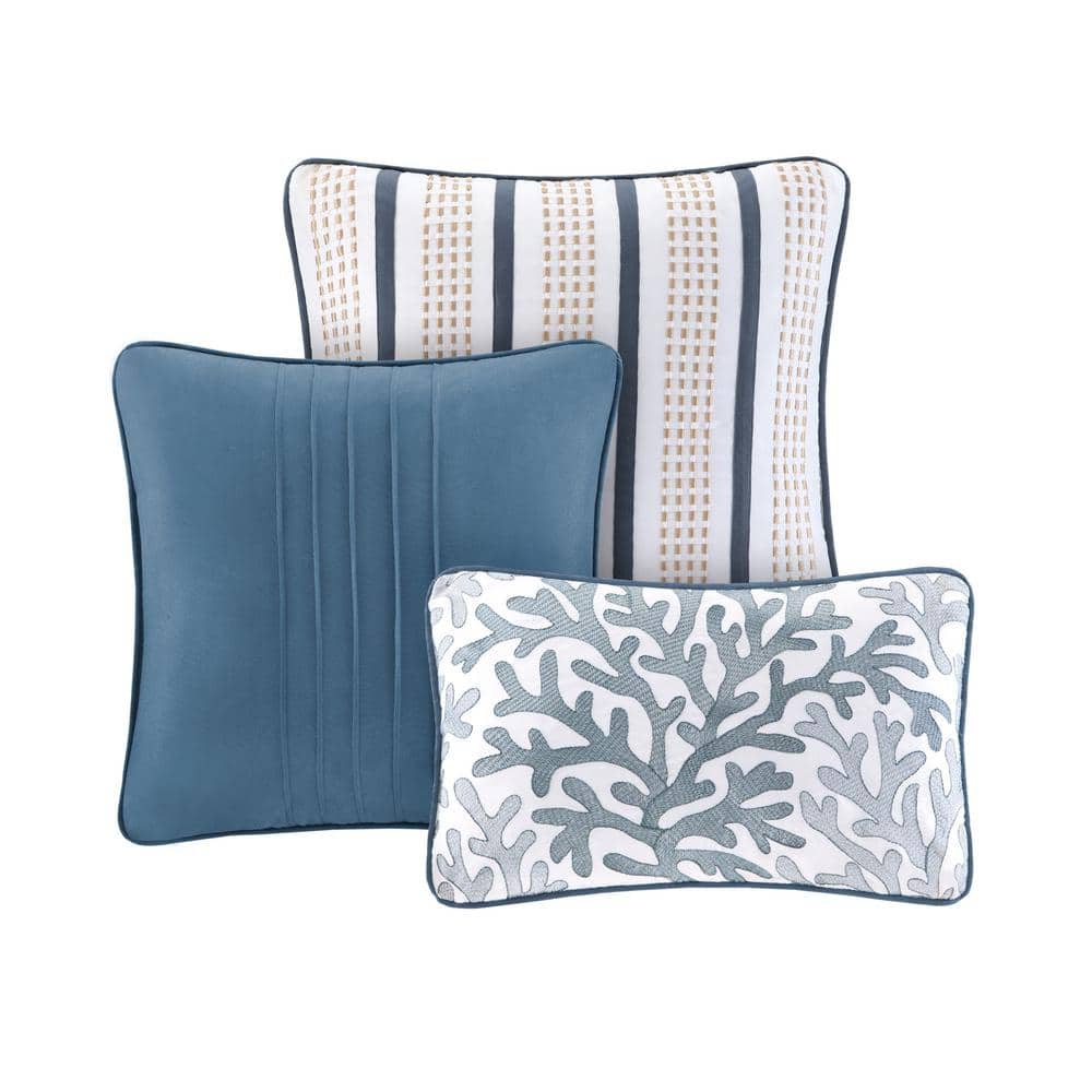 Coastal Charm Ivory & Deep Blue Microfiber Full/Queen Coverlet Set