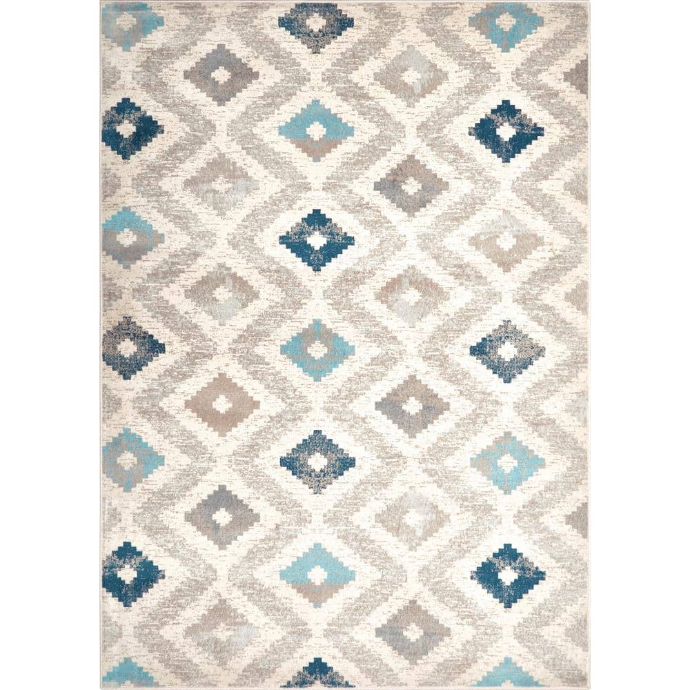 Melrose Maritza Ivory/Blue 4 ft. x 5 ft. Geometric Area Rug price history on PriceWatchPro