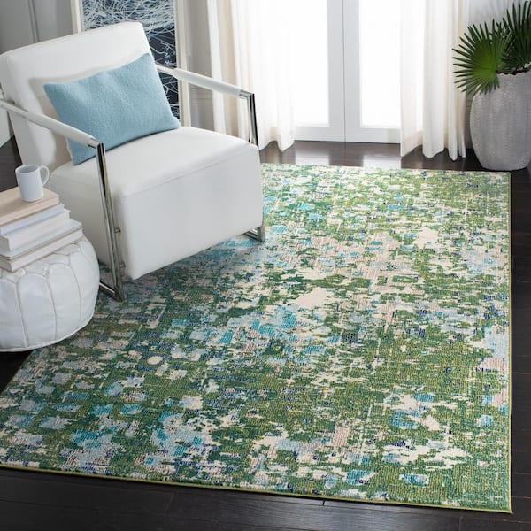 Madison Green/Turquoise Doormat 2 ft. x 4 ft. Geometric Abstract Area Rug