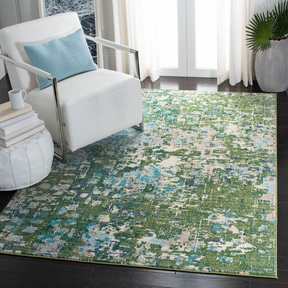 Green and Turquoise Round Synthetic Hand-knotted Area Rug