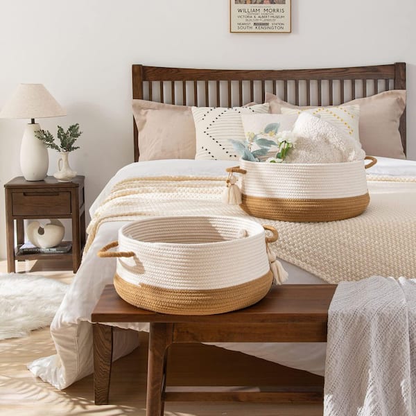 Woven Baskets for Storage Brown 16 in. x 8 in. Cotton Rope