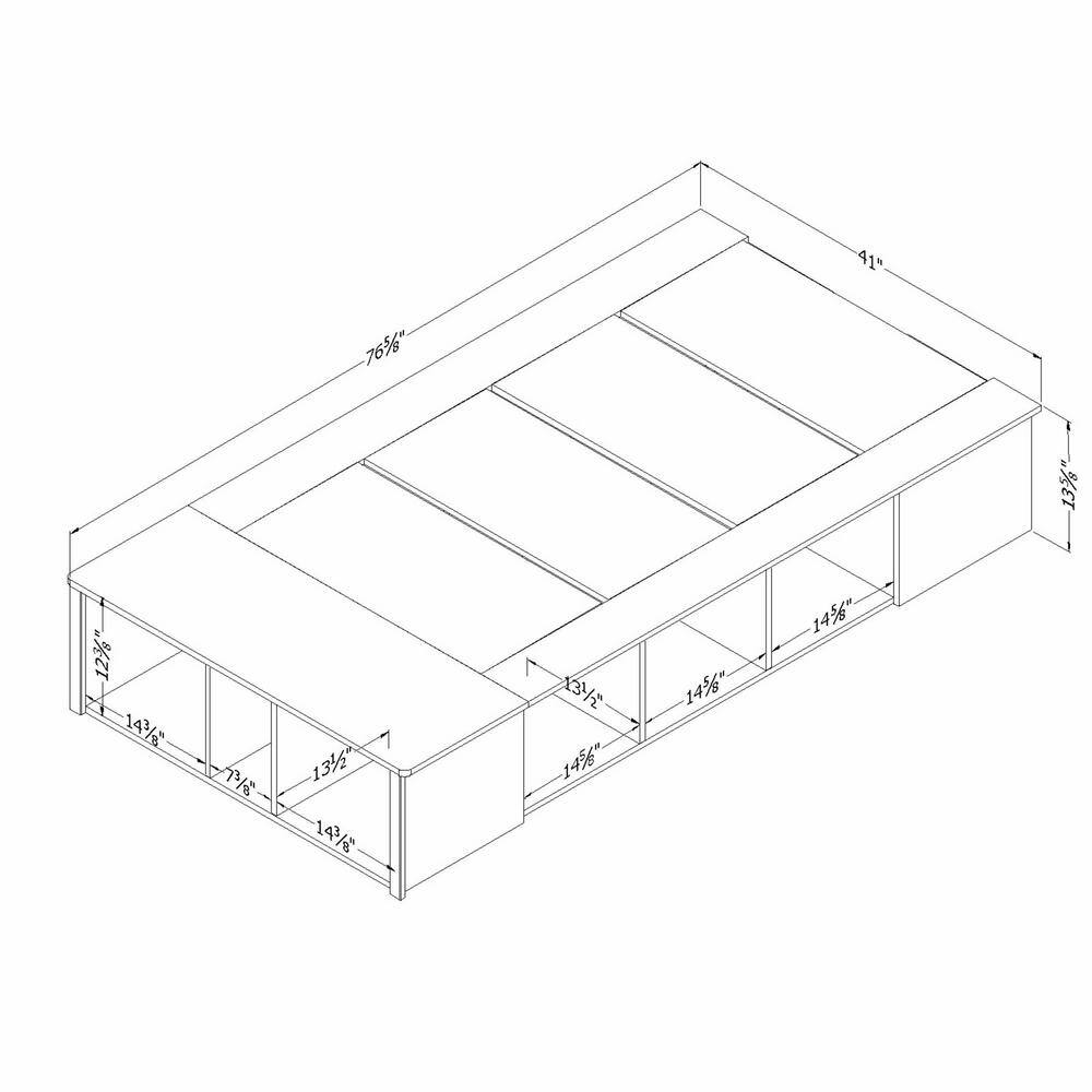 Twin White Wood Platform Bed with Storage Baskets