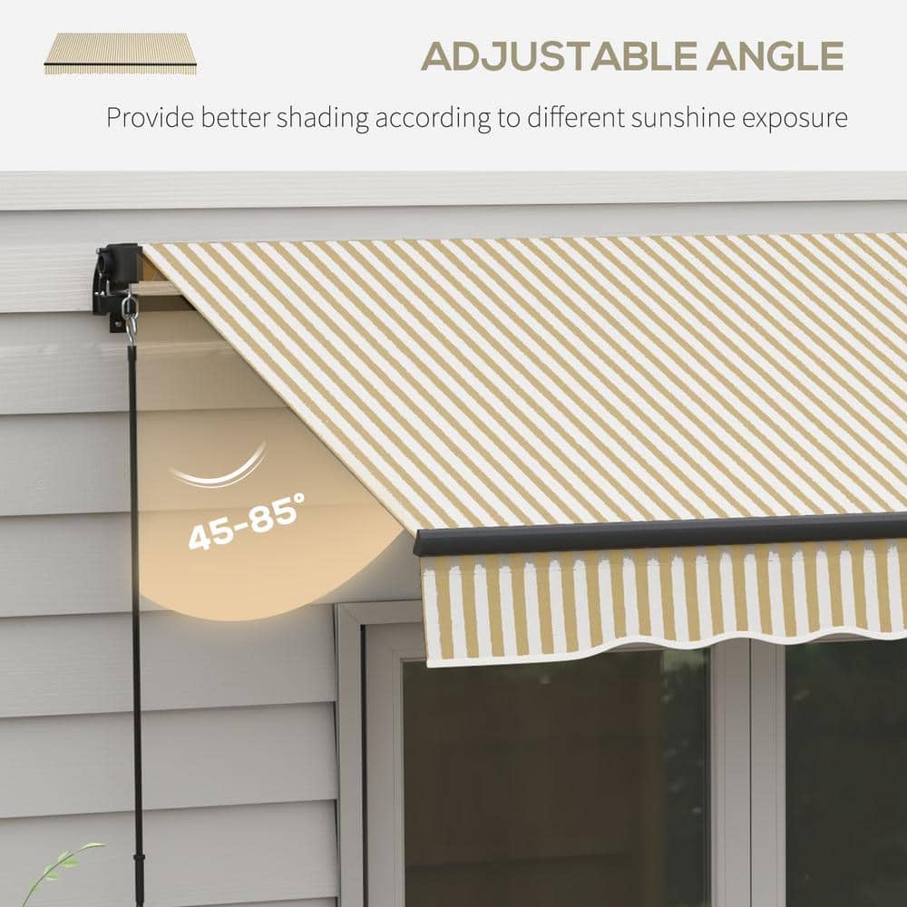 Beige and White Retractable Patio Awning with Manual Crank