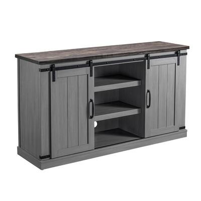 54 in. Gray Engineered Wood TV Stand Fits TVs Up to 60 in. with Storage Doors