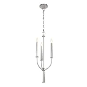 Florence 11.25 in. 3-Light Polished Nickel Traditional Candle Linear Mini Chandelier for Dining Room