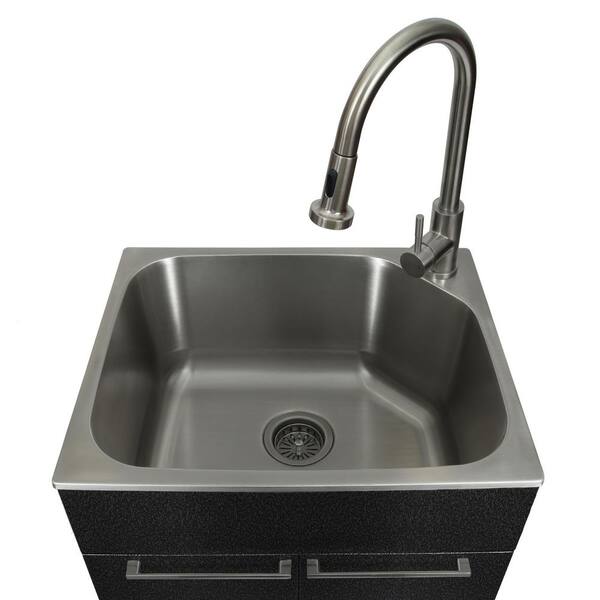 PRESENZA All-in-One 28-in Utility Sink with Faucet and Laundry Cabinet -  Grey