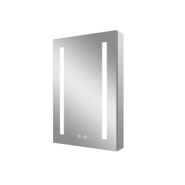 ANGELES HOME 20 in. W x 30 in. H Rectangular Aluminum Recessed/Surface Mount LED Medicine Cabinet with Mirror, Defogger, Outlets