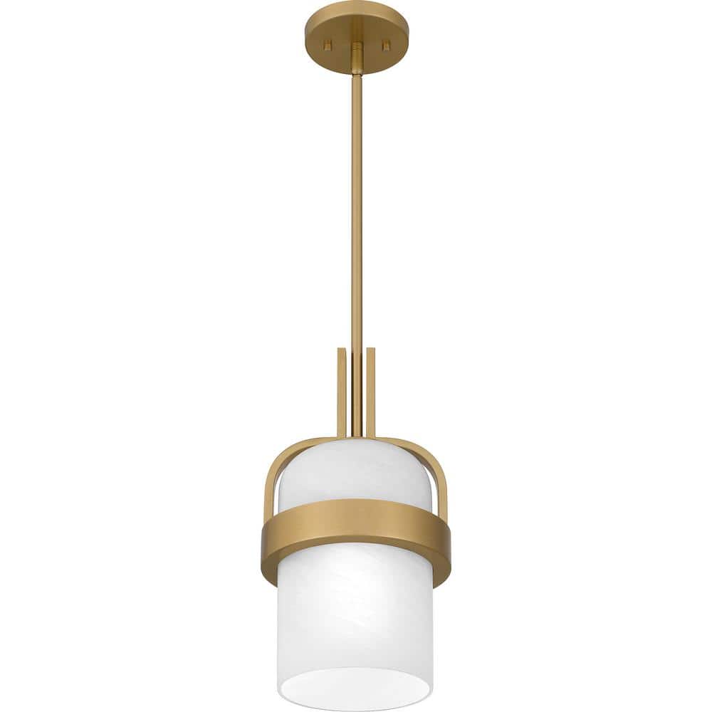 Aged Brass Mini Pendant Light with Alabaster Glass Shade