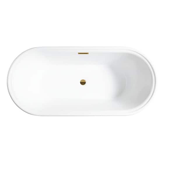 Vanity Art Versailles 67 in. x 31 in. Acrylic Freestanding Soaking Bathtub with Center Drain in White/Titanium Gold