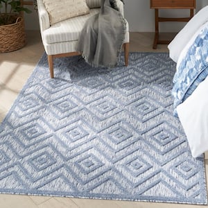 Versatile Denim Blue 6 ft. x 9 ft. Geometric Contemporary Indoor/Outdoor Area Rug