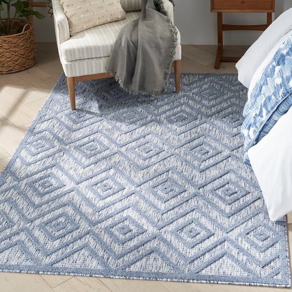 Versatile Denim Blue 6 ft. x 9 ft. Geometric Contemporary Indoor/Outdoor Area Rug