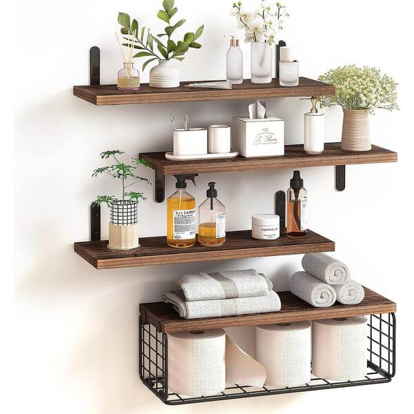 Cubilan 15.7 in. W x 5.9 in. D x 0.6 in. H Dark Brown Decorative Wall Shelf, 4 + 1 Tier Floating Shelves