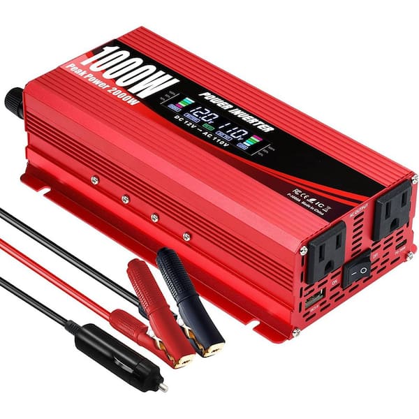 1000W Continuous Power Inverter DC 12V to AC 110V/120V w/ LCD Display Dual Outlet USB Car Charger for Home Truck Laptop