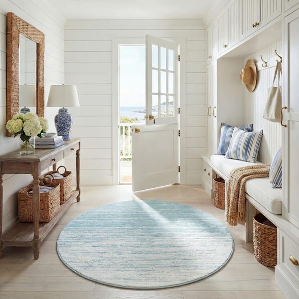 SAFAVIEH Adirondack 5 ft. x 5 ft. Round Aqua/Ivory Solid Color