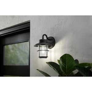 8.2 in. 1-Light Black Outdoor Wall Lantern Sconce (2-Pack)